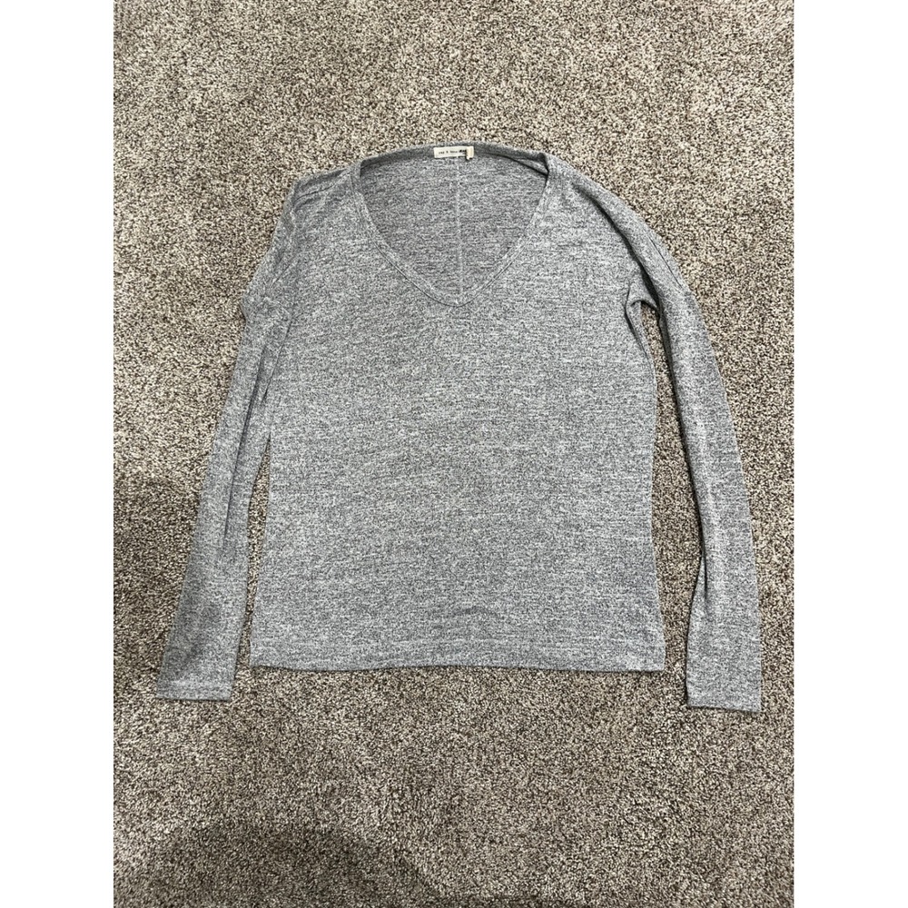 Rag & Bone JEAN Grey Heathered V-Neck Long Sleeve Top XXS Rayon‎ Blend